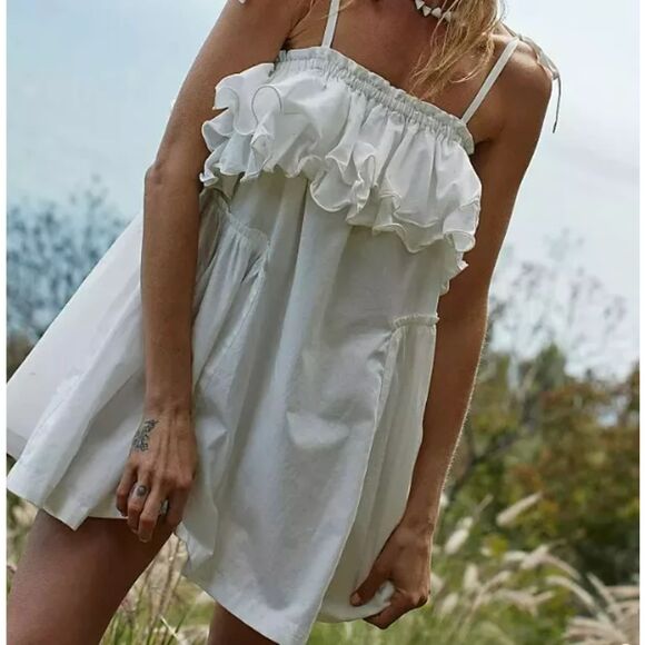 Free People Dresses & Skirts - NWOT Free People Have A‎ Thing For You Mini Dress White Pockets 100% Cotton Sz M